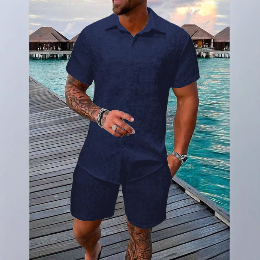 Men’s Two-Piece Set – Relaxed Fit – Jacquard Pattern – Lightweight Cotton Blend