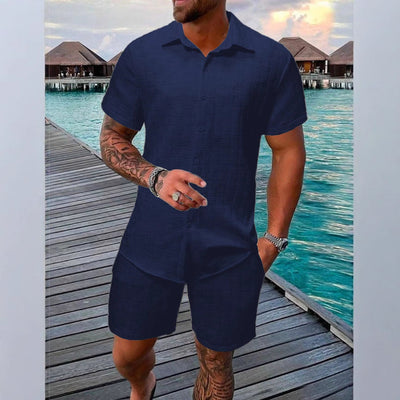 Men’s Two-Piece Set – Relaxed Fit – Jacquard Pattern – Lightweight Cotton Blend