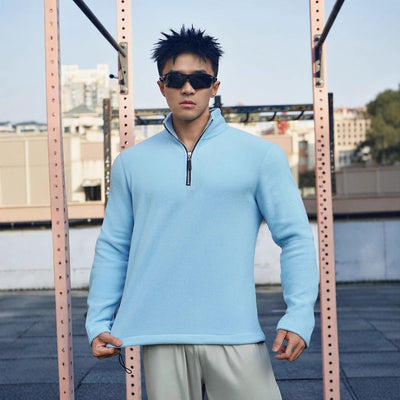 Men’s Fleece Pullover – Relaxed Fit – High Collar – Half Zip – Soft Warm Casual Wear