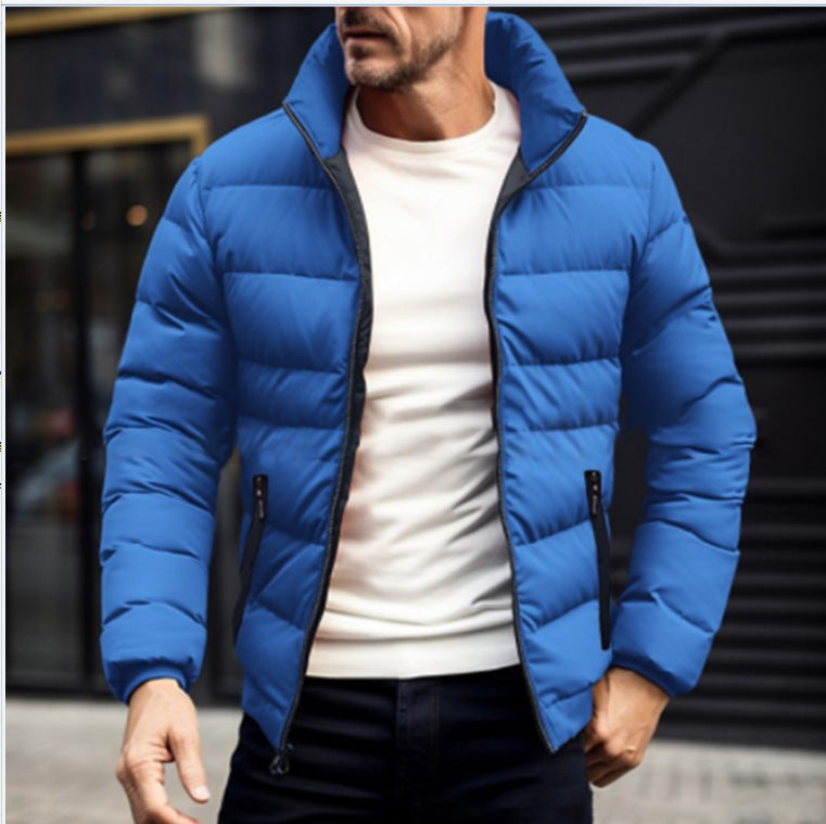 Men’s Puffer Jacket – Regular Fit – Quilted Warmth – Stand Collar – Zipper Pockets