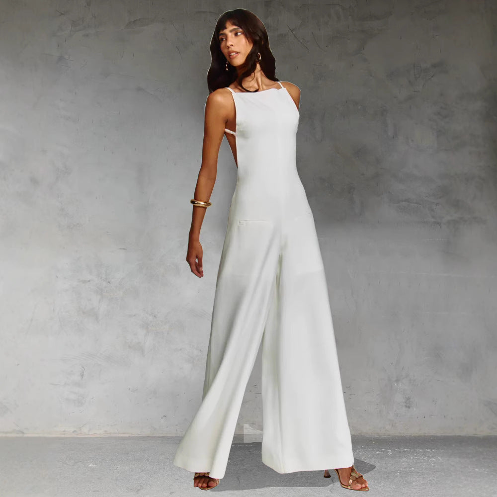 Women’s Jumpsuit – Cotton Linen Blend – Relaxed Fit – Sleeveless – Wide Leg – Full Length