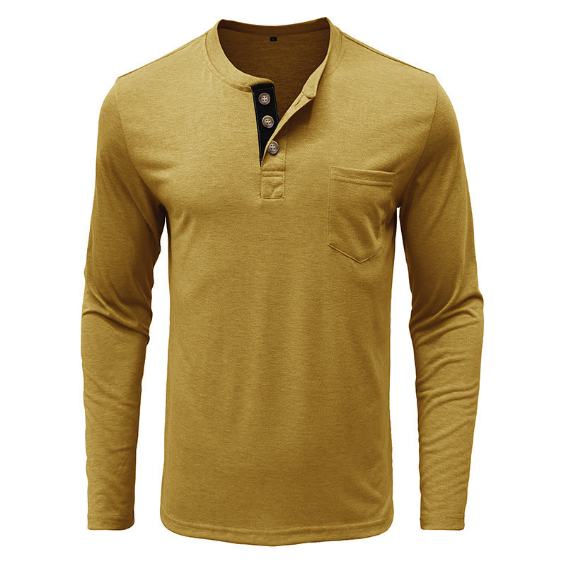 Men's long sleeve tee with button-down collar and chest pocket