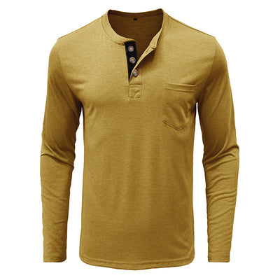 Men's long sleeve tee with button-down collar and chest pocket