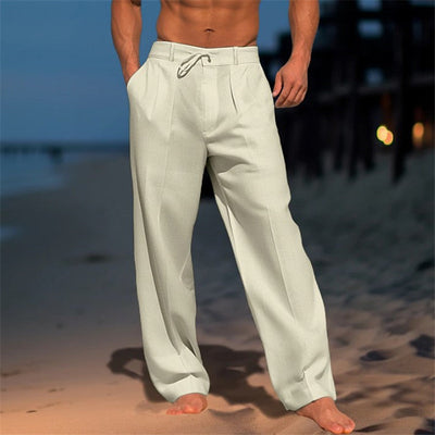 Men’s Linen Pants – Relaxed Fit – Drawstring Waist – Full Length – Side Pockets