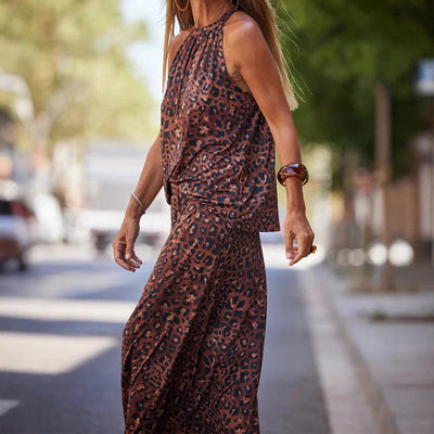 Women’s Two-Piece Set – Halter Neck Top – Long Flowing Skirt – Lightweight Fabric