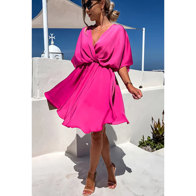 Women’s Batwing Sleeve Dress – Relaxed Fit – Twist Front – Asymmetrical Hemline