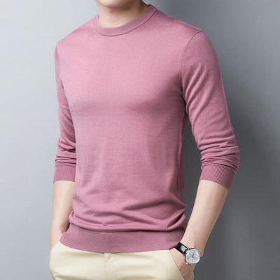 Men’s Long-Sleeve T-Shirt – Slim Fit – Silk Wool Feel – Ribbed Neck and Cuffs