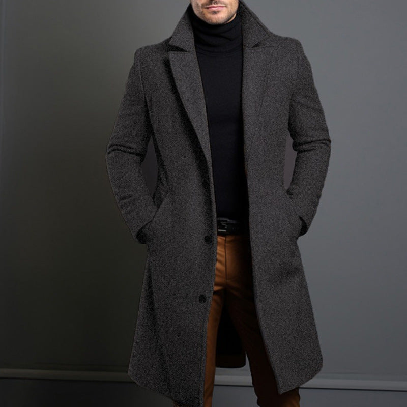 Men’s Trench Coat – Tailored Fit – Wool Blend – Single-Breasted – Knee Length