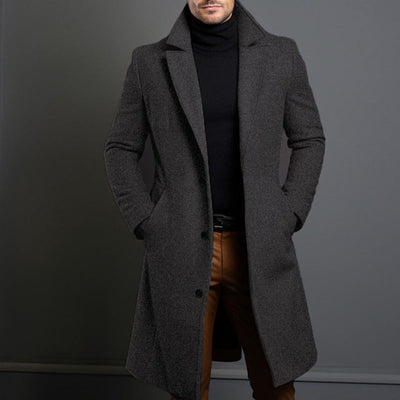 Men’s Trench Coat – Tailored Fit – Wool Blend – Single-Breasted – Knee Length