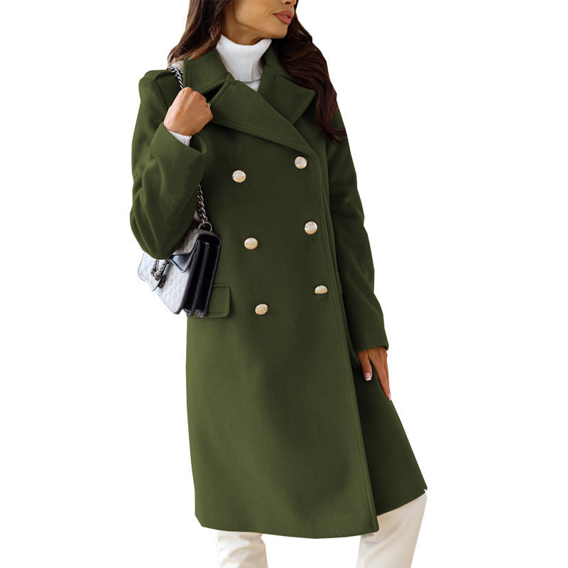 Women’s Overcoat – Tailored Fit – Wool Blend – Double-Breasted – Knee Length