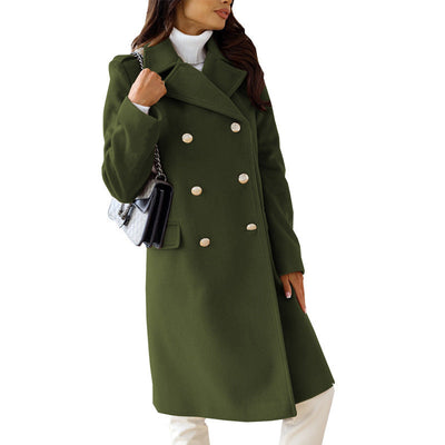 Women’s Overcoat – Tailored Fit – Wool Blend – Double-Breasted – Knee Length