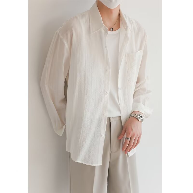 Men’s Long Sleeve Shirt – Lightweight Cotton – Relaxed Fit – Button-Down Casual Wear