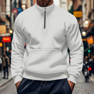 Men’s Sweatshirt – Relaxed Fit – Half Zip – Kangaroo Pocket – Cotton Knit Ribbed Trim