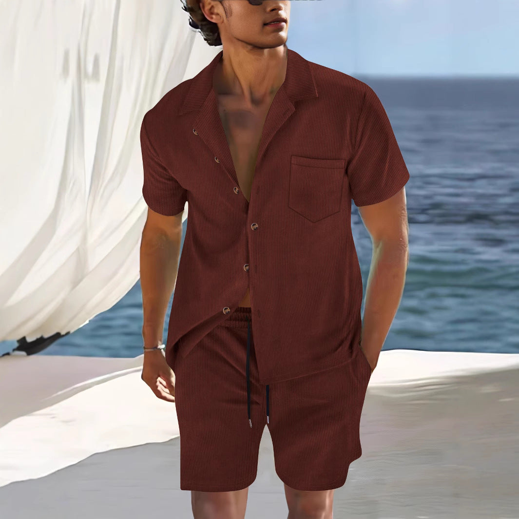 Men’s Shirt and Shorts Set – Cuban Collar – Relaxed Fit – Lightweight Woven Fabric