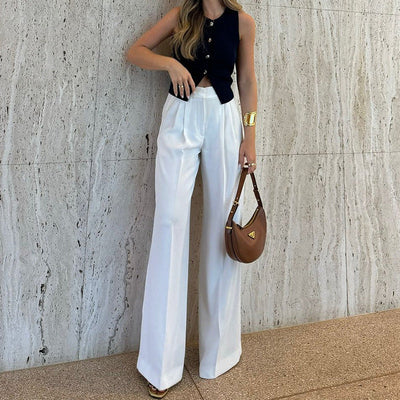 Women’s Wide-Leg Trousers – High Waist – Pleated Front – Lightweight Full Length