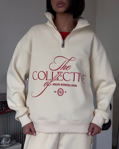 Women’s Sweatshirt – Oversized Fit – Fleece-Lined – Stand Collar Zip – Embroidered Graphic