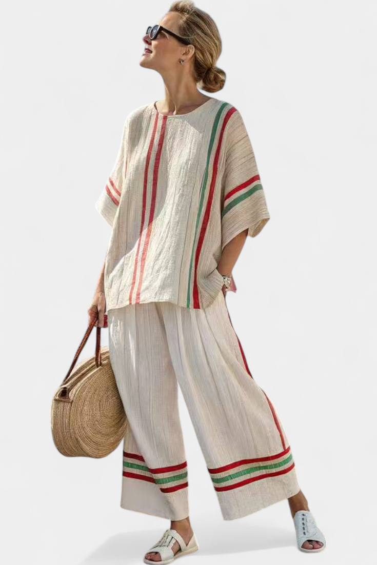 Cora | Olive Stripe Bamboo Linen Set