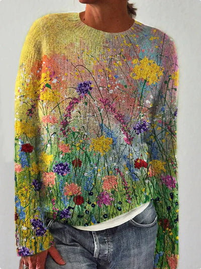 Women’s Sweatshirt – Wool – Relaxed Fit – Floral Embroidered – Long Sleeve Casual