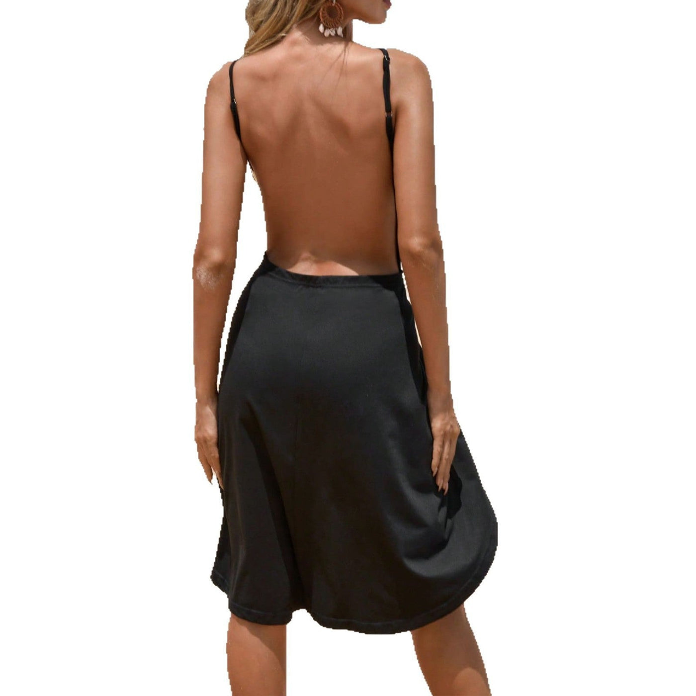 Women’s Midi Dress – Cotton Blend – Wrap Style – Asymmetrical Hem – Spaghetti Straps