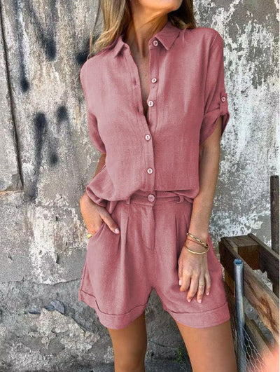 Women’s Jumpsuit – Relaxed Fit – Button-Up Top – Drawstring Waist – Lightweight Fabric