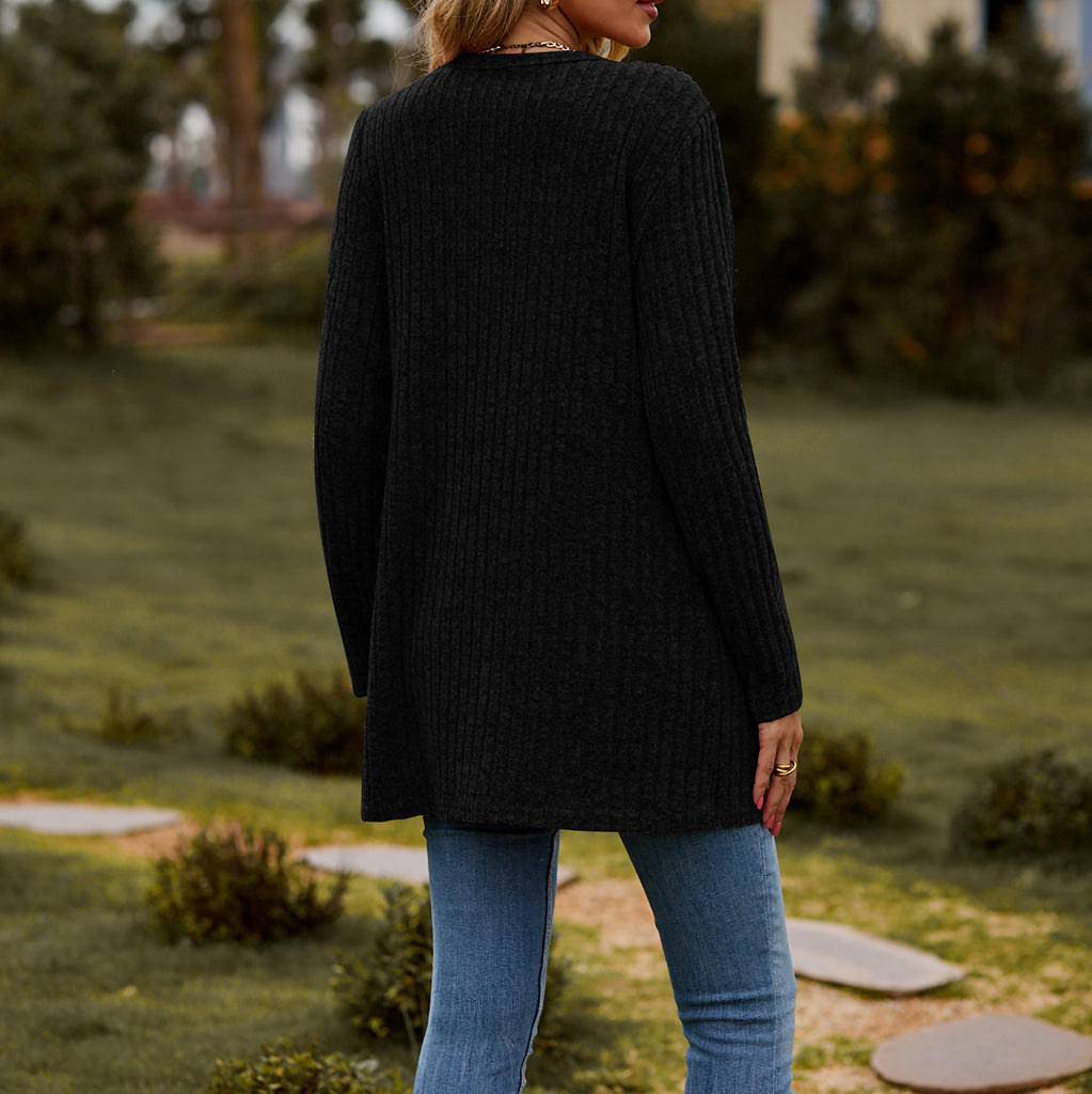 Women’s Cardigan – Wool Knit – Relaxed Fit – Button Front – Ribbed – With Pockets