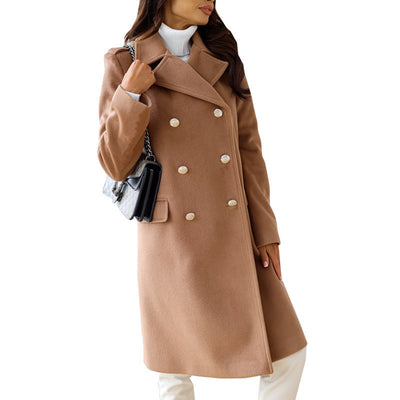 Women’s Overcoat – Tailored Fit – Wool Blend – Double-Breasted – Knee Length