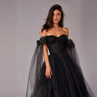 Women’s Evening Dress – A-Line Silhouette – Sheer Overlay – Backless – Midi Length