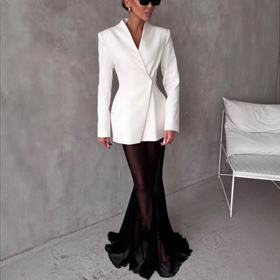 Women’s Blazer – Tailored Satin – Slim Fit – Structured Hip-Length Formal Wear