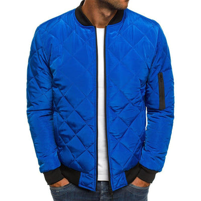 Men’s Quilted Jacket – Cotton Blend – Diamond Stitch – Stand Collar – Zip Front – Regular Fit