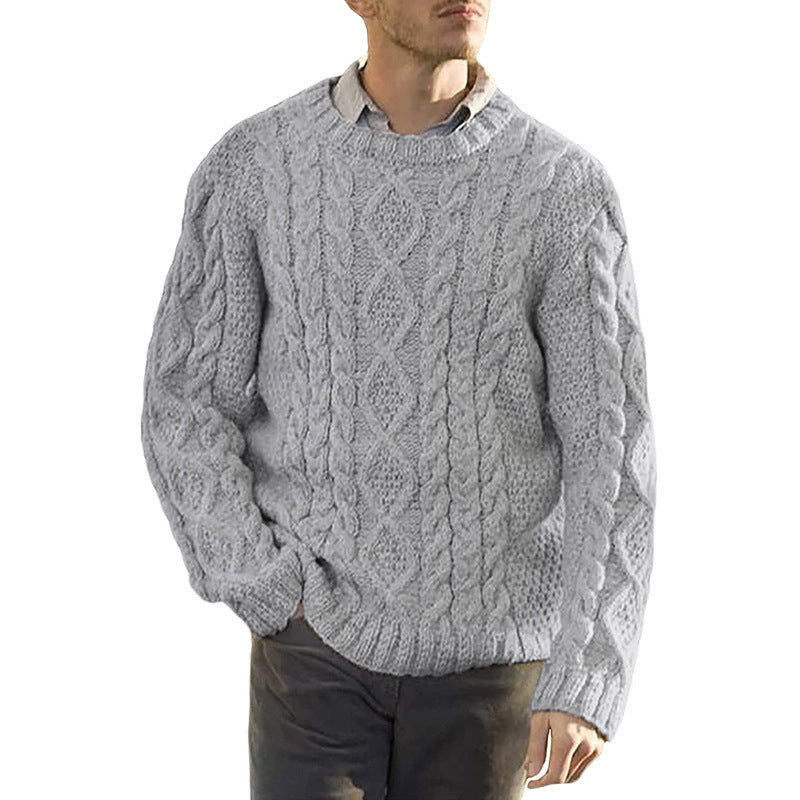 Men’s Pullover Sweater – Wool Blend Chunky Cable Knit – Oversized Fit – Round Neck