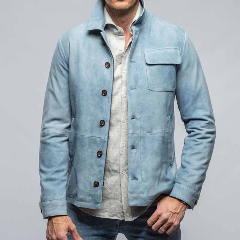 Men’s Suede Jacket – Regular Fit – Button Front – Chest Pocket – Hip Length