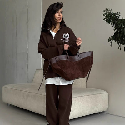 Women’s Half-Zip Sweatshirt – Oversized Fit – Embroidered Front – Cotton Blend