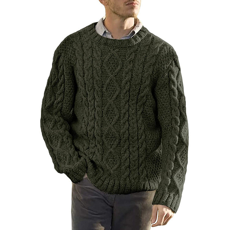 Men’s Pullover Sweater – Wool Blend Chunky Cable Knit – Oversized Fit – Round Neck