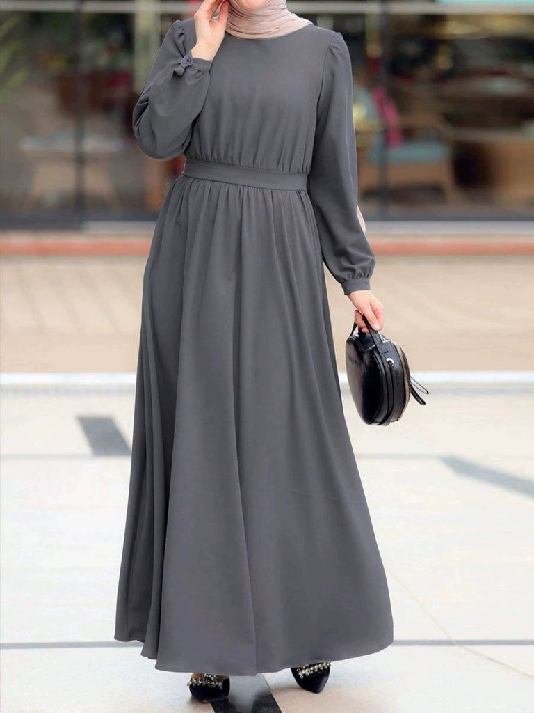 Women’s Maxi Dress – A-Line Silhouette – Fitted Waist – Long Sleeve Modest Style