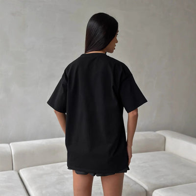 Women’s Graphic T-Shirt – Loose Fit – Cotton Blend – Leopard Lips Print – Short Sleeve