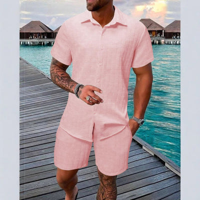 Men’s Two-Piece Set – Relaxed Fit – Jacquard Pattern – Lightweight Cotton Blend