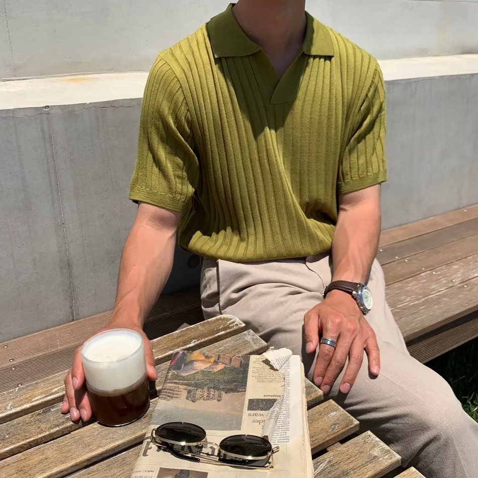 Men’s Polo Shirt – Ribbed Knit – Standard Fit – Short Sleeve – Breathable Casual Wear