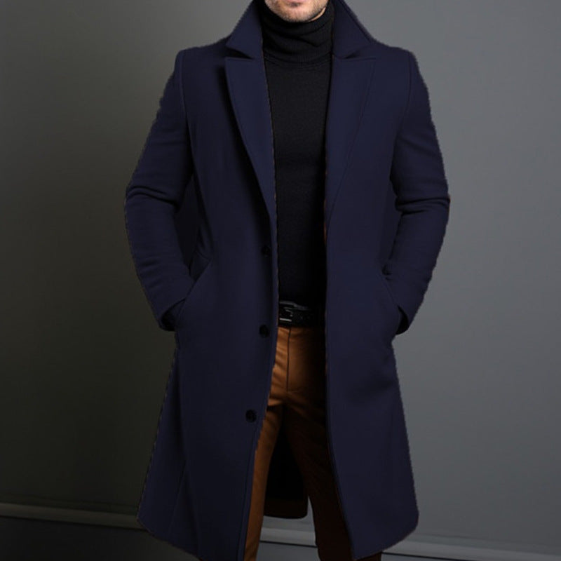 Men’s Trench Coat – Tailored Fit – Wool Blend – Single-Breasted – Knee Length