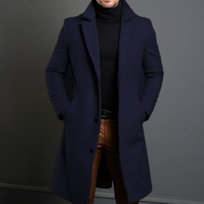 Men’s Trench Coat – Tailored Fit – Wool Blend – Single-Breasted – Knee Length