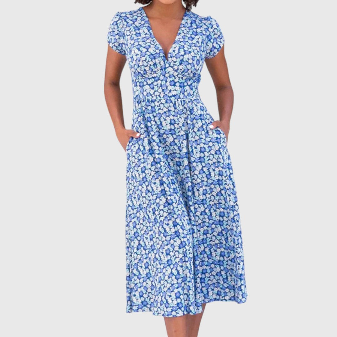 Claire | Blue Meadow Button-Front Midi Dress