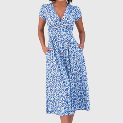 Claire | Blue Meadow Button-Front Midi Dress