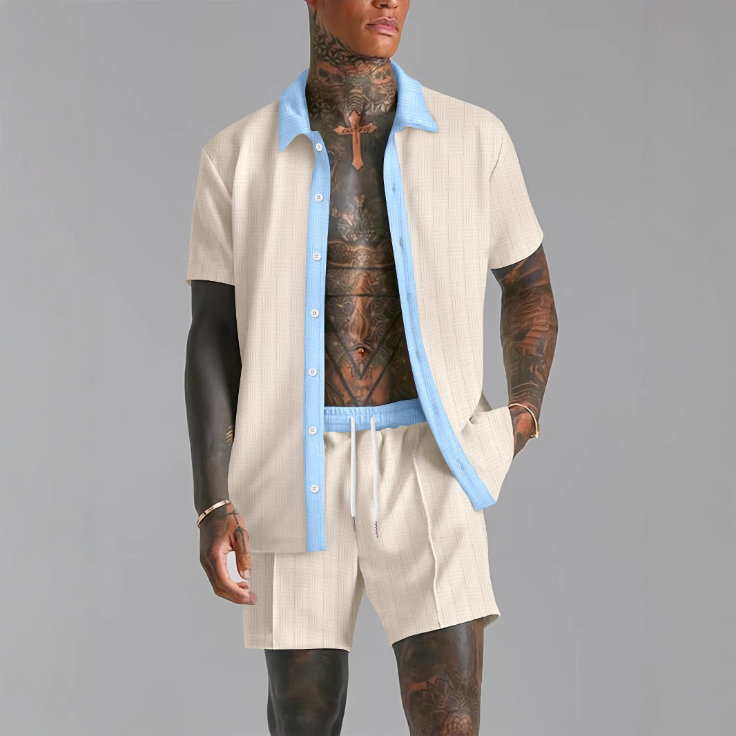 Men’s Shirt and Shorts Set – Cotton Blend – Relaxed Fit – Button-Down – Drawstring Waist
