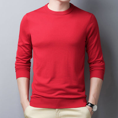 Men’s Long-Sleeve T-Shirt – Slim Fit – Silk Wool Feel – Ribbed Neck and Cuffs