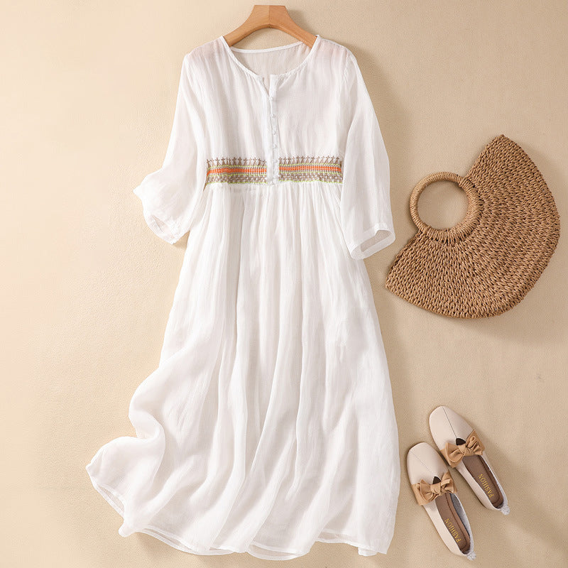 Niesha™ | Cotton and Linen Embroidered Dress
