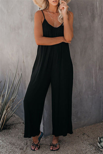 Women’s Jumpsuit – Relaxed Fit – Cotton Blend – Spaghetti Straps – Full Length – Pockets