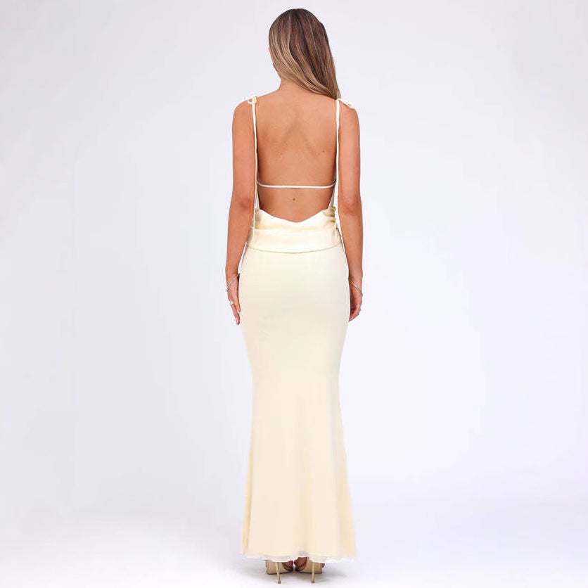 Women’s Bodycon Dress – Stretch Jersey – Adjustable Straps – Low Neckline – Full Length