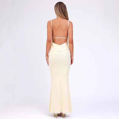 Women’s Bodycon Dress – Stretch Jersey – Adjustable Straps – Low Neckline – Full Length