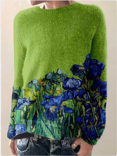 Women’s Sweatshirt – Wool – Relaxed Fit – Floral Embroidered – Long Sleeve Casual