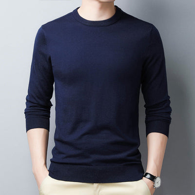 Men’s Long-Sleeve T-Shirt – Slim Fit – Silk Wool Feel – Ribbed Neck and Cuffs