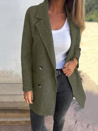 Women’s Overcoat – Tailored Fit – Wool Blend – Double-Breasted – Herringbone Pattern